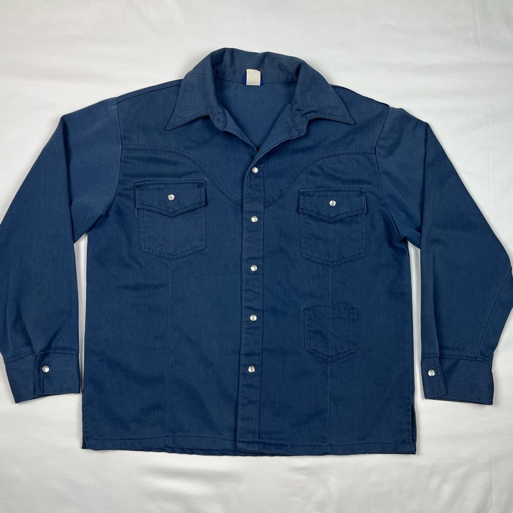 Vintage Blue Casual Button Down Shirt with Classic Collar